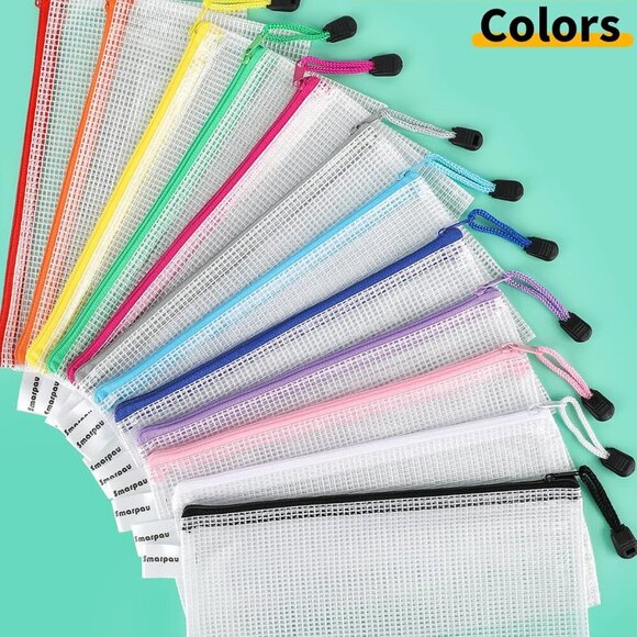 24PCS Pencil Pouches Bulk, 9.3" x 4.7"Mesh Zipper Pouch Pencil Case, 12 Colors W - Picture 4 of 6